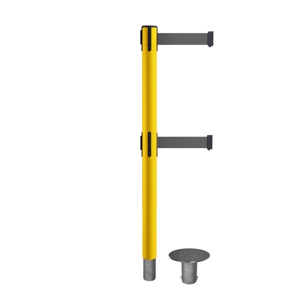 Montour Line Stanchion Dual Belt Barr. Removable Base Yellow Post 9ft.Dk Gry Belt MSX630DR-YW-DGY-90